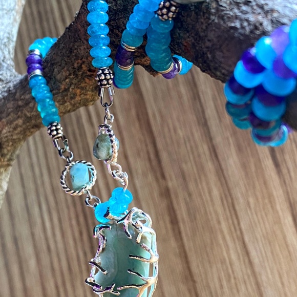 Genuine Larimar with Chalcedony Gemstone Necklace - Picture 5 of 10